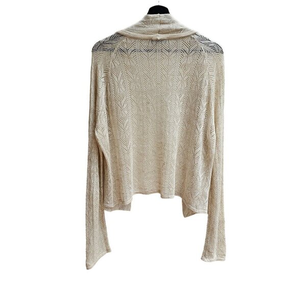Linen Blend Lightweight Open-Front Cardigan Sweater, Beige Cream Tan, Size Large - Picture 2 of 10